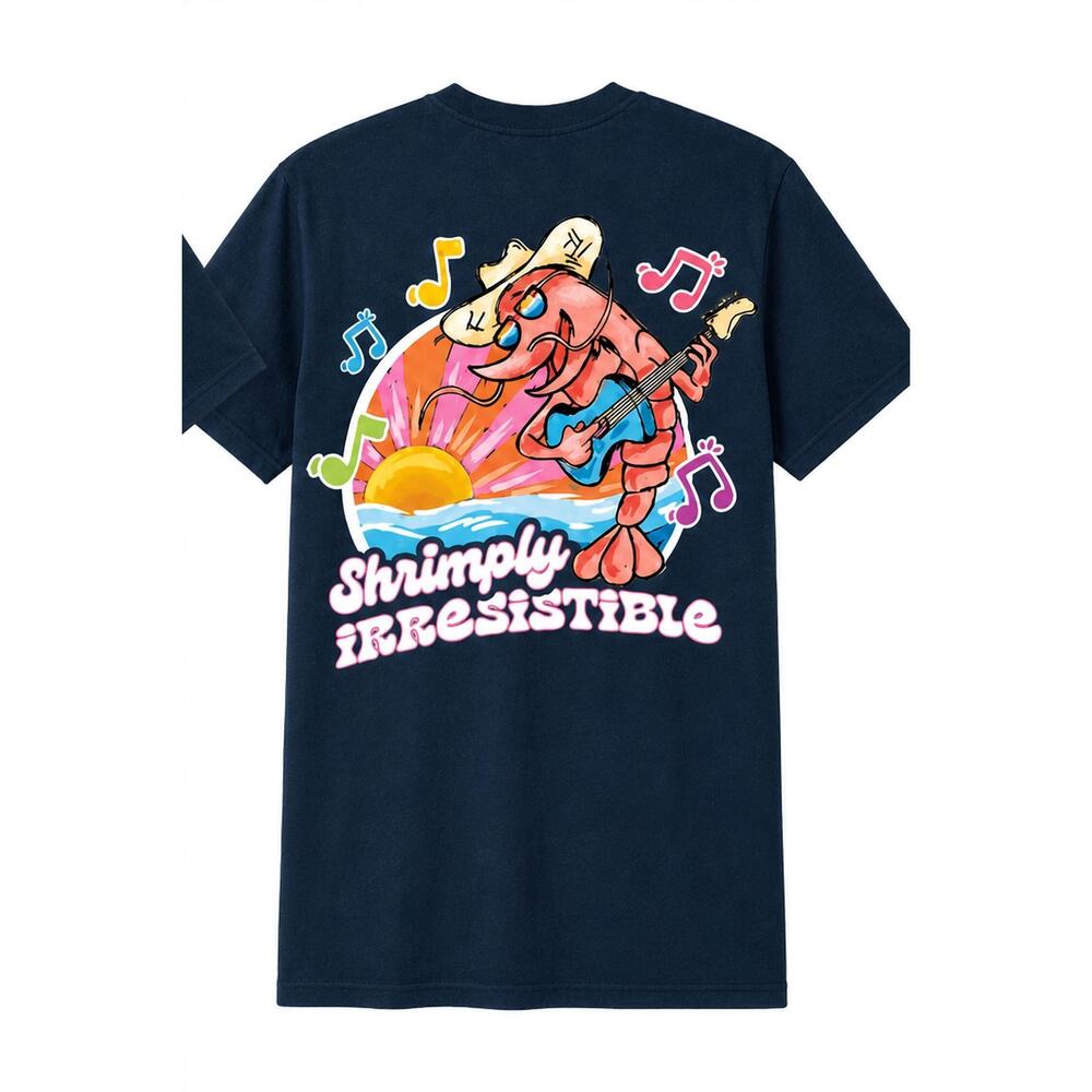 NEW COMFORT COLORS women's shrimply irresistible shrimp tee shirt in navy